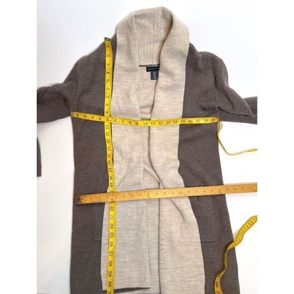 Adrienne Vittadini Merino Wool Brown Beige Knit Open Front Cardigan Sweater S - Picture 4 of 4
